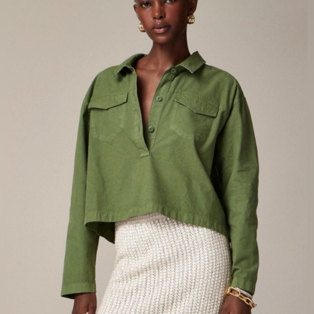 J. Crew Popover Shirt in Cotton -Linen Blend in Olive